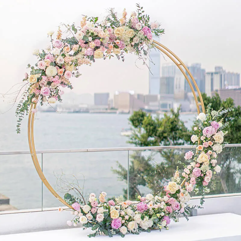 6.5ft Gold Wedding Arch Backdrop Stand Double Layer Round Stand Party Decoration