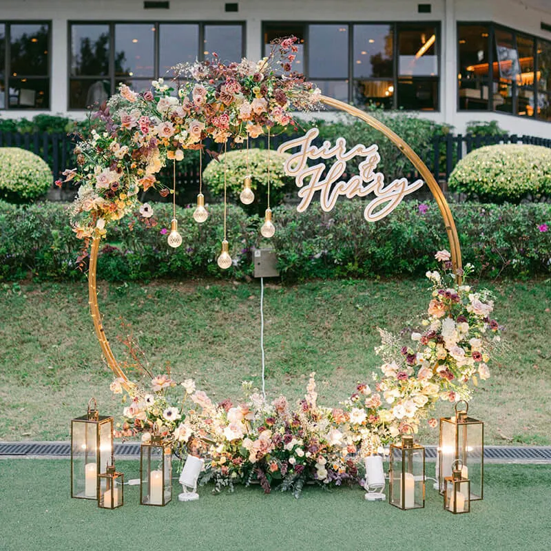 6.5ft Gold Wedding Arch Backdrop Stand Double Layer Round Stand Party Decoration