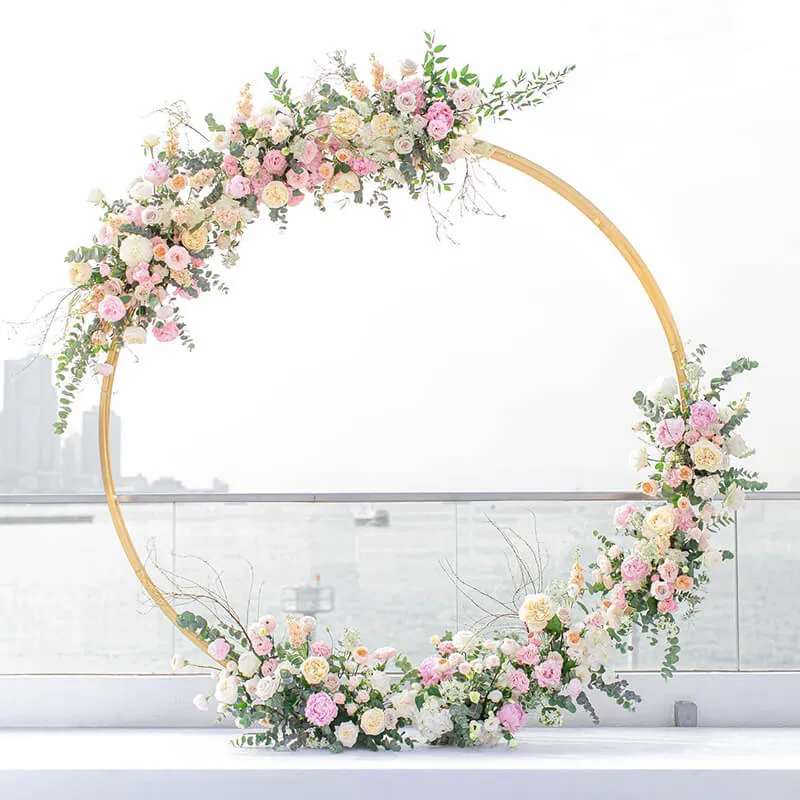 6.5ft Gold Wedding Arch Backdrop Stand Double Layer Round Stand Party Decoration