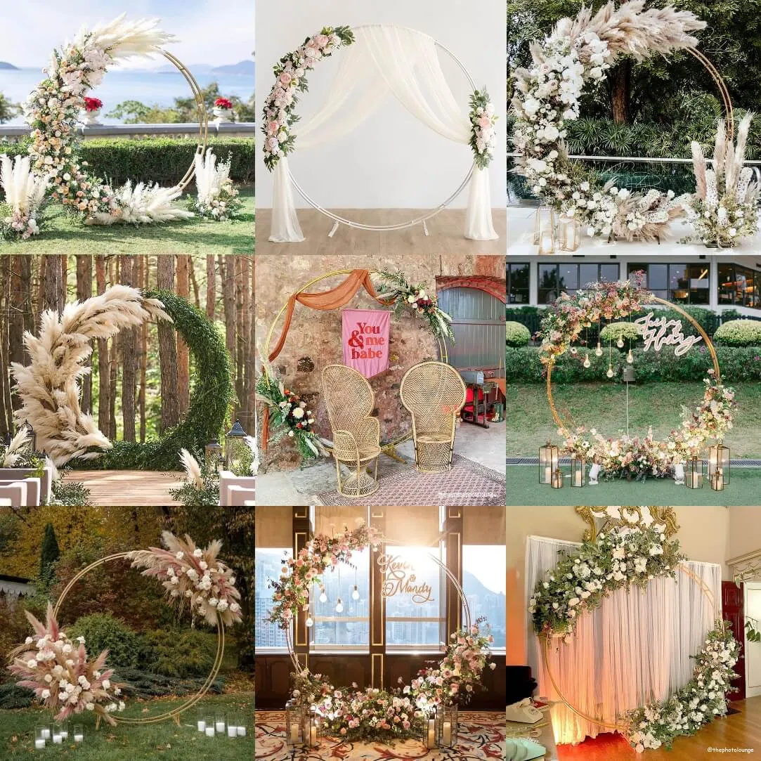 6.5ft Gold Wedding Arch Backdrop Stand Double Layer Round Stand Party Decoration