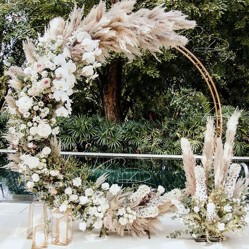6.5ft Gold Wedding Arch Backdrop Stand Double Layer Round Stand Party Decoration