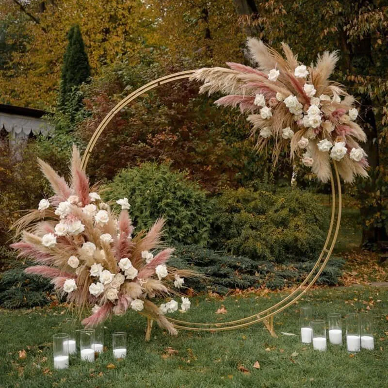 6.5ft Gold Wedding Arch Backdrop Stand Double Layer Round Stand Party Decoration