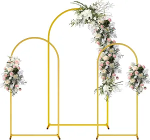 6FT 5FT 4FT Arch-Backdrop-Stand Set of 3, Wedding Arch Stand for Birthday Party Baby Shower, Flower Balloon Metal Arch Stand Frame for Graduation Anniversary Ceremony Decor, Gold