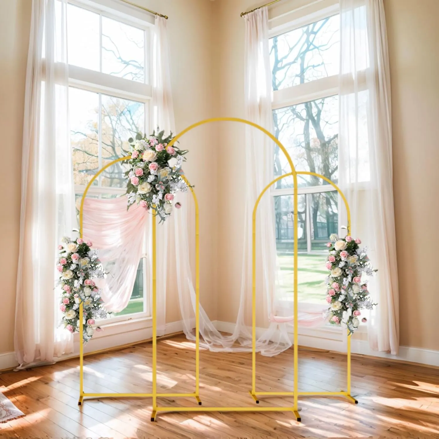 6FT 5FT 4FT Arch-Backdrop-Stand Set of 3, Wedding Arch Stand for Birthday Party Baby Shower, Flower Balloon Metal Arch Stand Frame for Graduation Anniversary Ceremony Decor, Gold