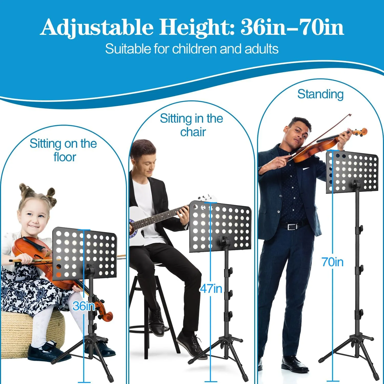 70in Sheet Music Stand, Heightened Music Stand, Adjustable Music Sheet Stand Portable Folding with Carry Bag for Guitar, Ukulele, Violin Players(Higher Version, 1 pack)