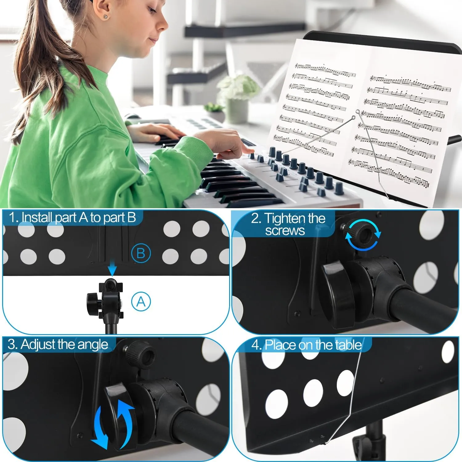 70in Sheet Music Stand, Heightened Music Stand, Adjustable Music Sheet Stand Portable Folding with Carry Bag for Guitar, Ukulele, Violin Players(Higher Version, 1 pack)