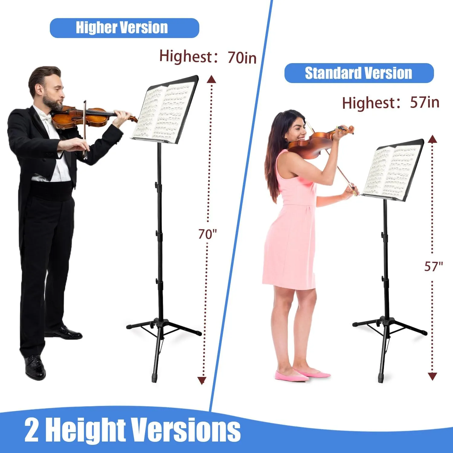 70" Sheet Music Stand with Light and Phone Holder, Music Stand for Sheet Music High Stability, Height Adjustable Portable Music Sheet Stand with Carrying Bag(33-70inch,Plate without hole)