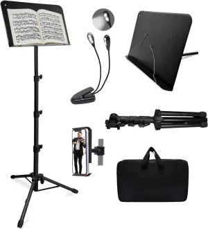 70" Sheet Music Stand with Light and Phone Holder, Music Stand for Sheet Music High Stability, Height Adjustable Portable Music Sheet Stand with Carrying Bag(33-70inch,Plate without hole)