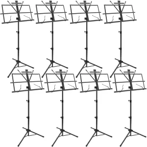 8 Pack Music Stand, 2 in 1 Dual-Use Folding Sheet Music Stand, Lightweight Portable Adjustable Desktop Book Stand with Music Sheet Clip Holder & Carrying Bag(8 Pack Black)