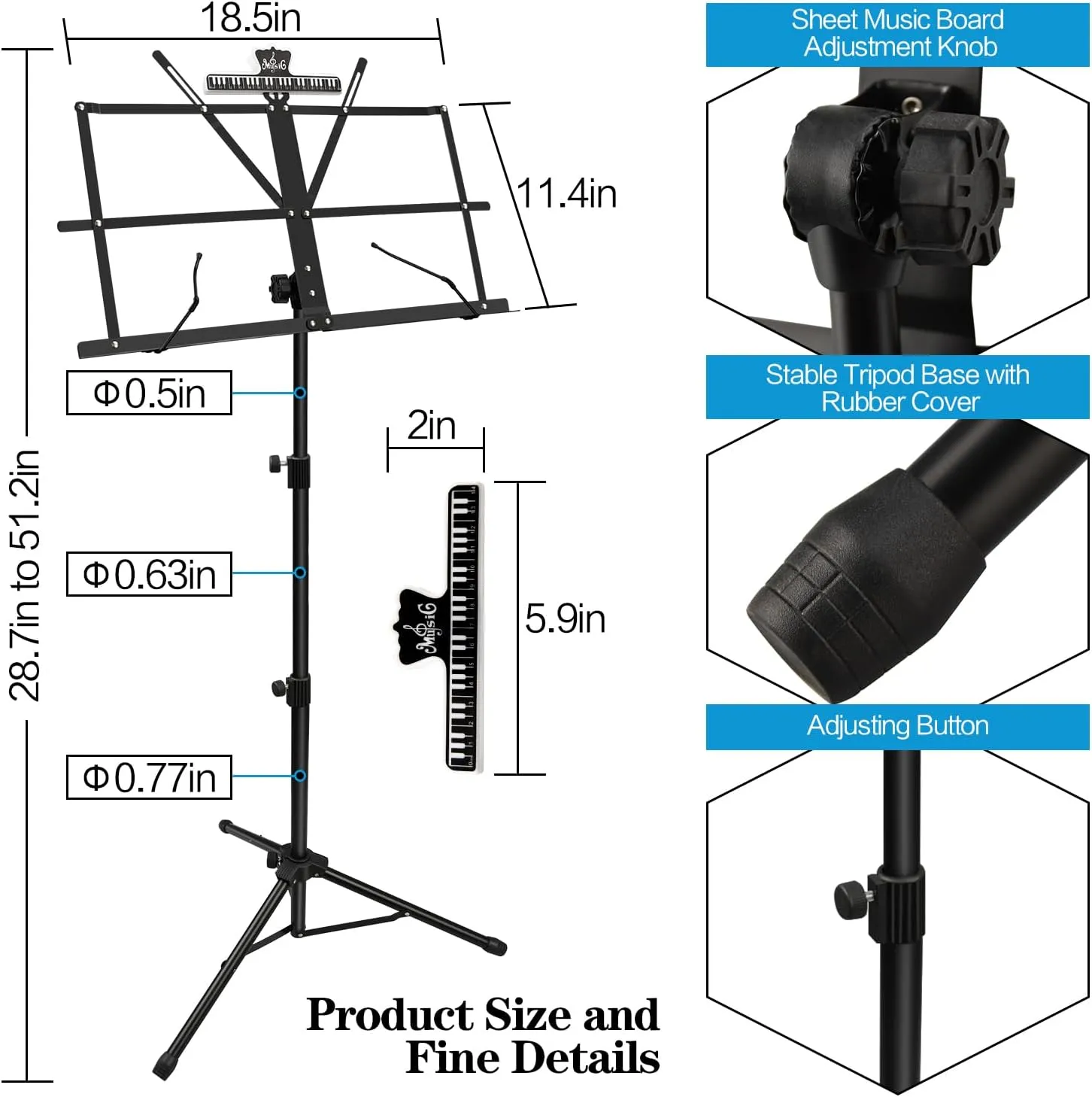 8 Pack Music Stand, 2 in 1 Dual-Use Folding Sheet Music Stand, Lightweight Portable Adjustable Desktop Book Stand with Music Sheet Clip Holder & Carrying Bag(8 Pack Black)