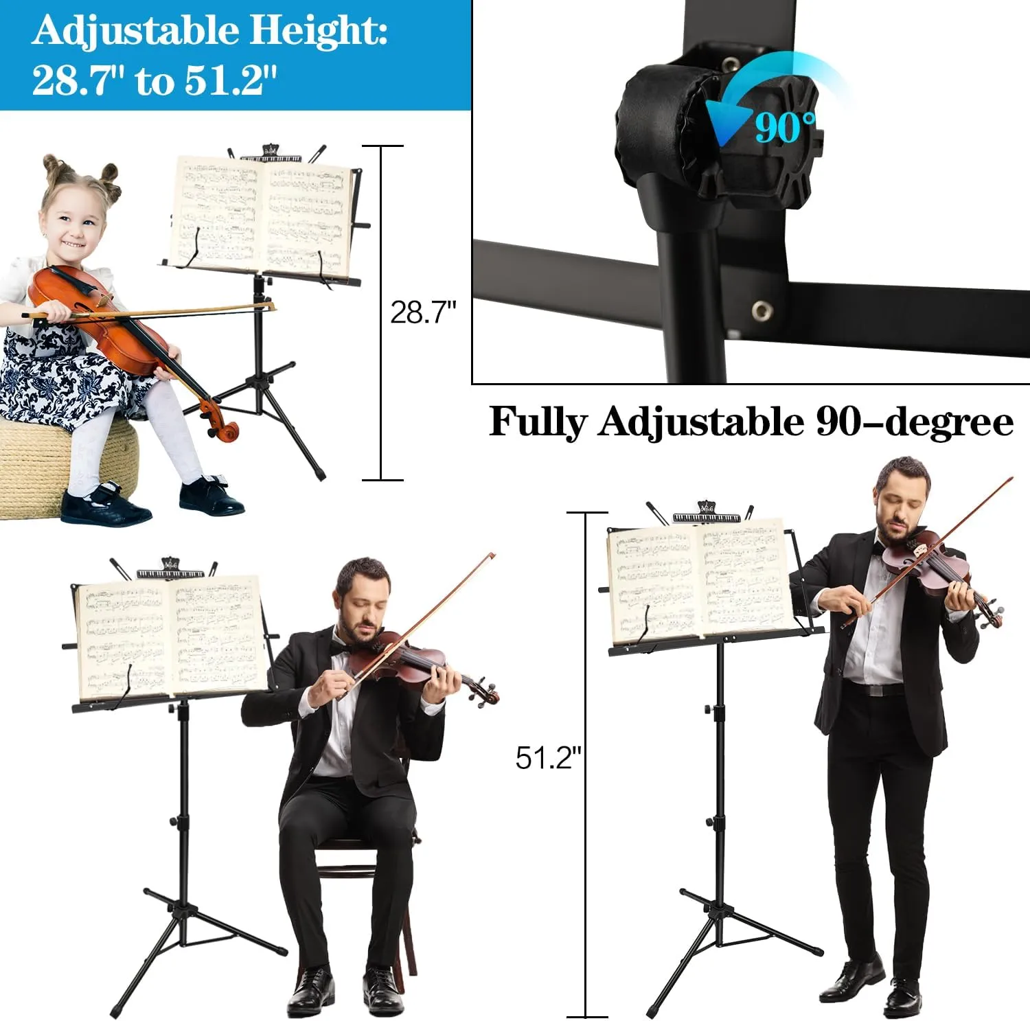 8 Pack Music Stand, 2 in 1 Dual-Use Folding Sheet Music Stand, Lightweight Portable Adjustable Desktop Book Stand with Music Sheet Clip Holder & Carrying Bag(8 Pack Black)