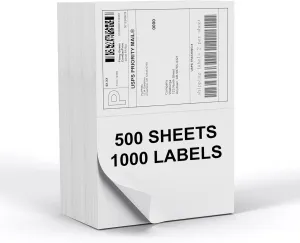 8.5" x 5.5" Shipping Labels 1000 Labels, PAPRMA Half Sheet Shipping Mailing Labels for Laser & Inkjet Printers, Self-Adhesive Large Shipping Labels 2 Per Page - Square Corner Labels Blank (500 Sheets)