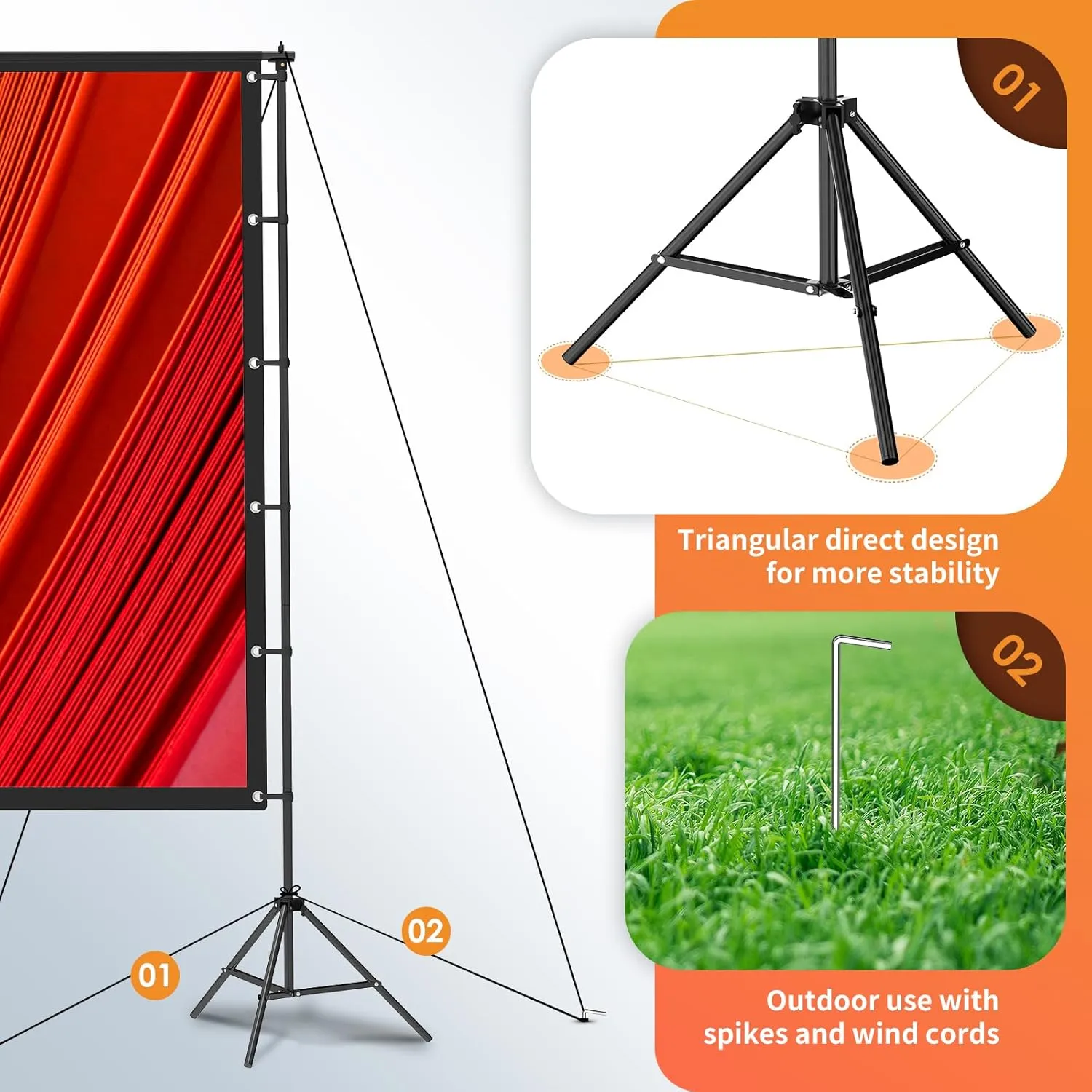 AAJK120-inch Portable Projector Screen with Stand – Elevate Your Outdoor Movie Nights with 4K HD Clarity and Lightweight Convenience
