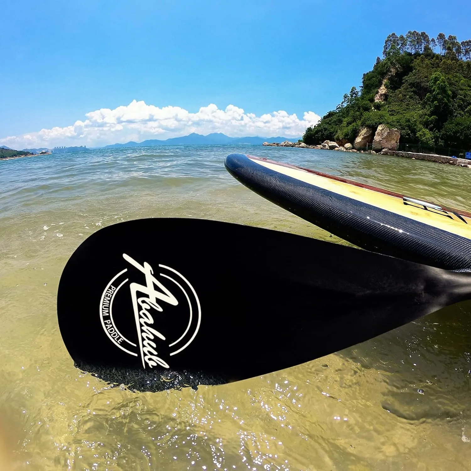 Abahub Carbon Fiber SUP Paddles, 1 x 3 Section Adjustable 67" - 86" Carbon Fiber Shaft, Lightweight Stand-up Paddle Oars for Paddleboards, with a Carrying Bag