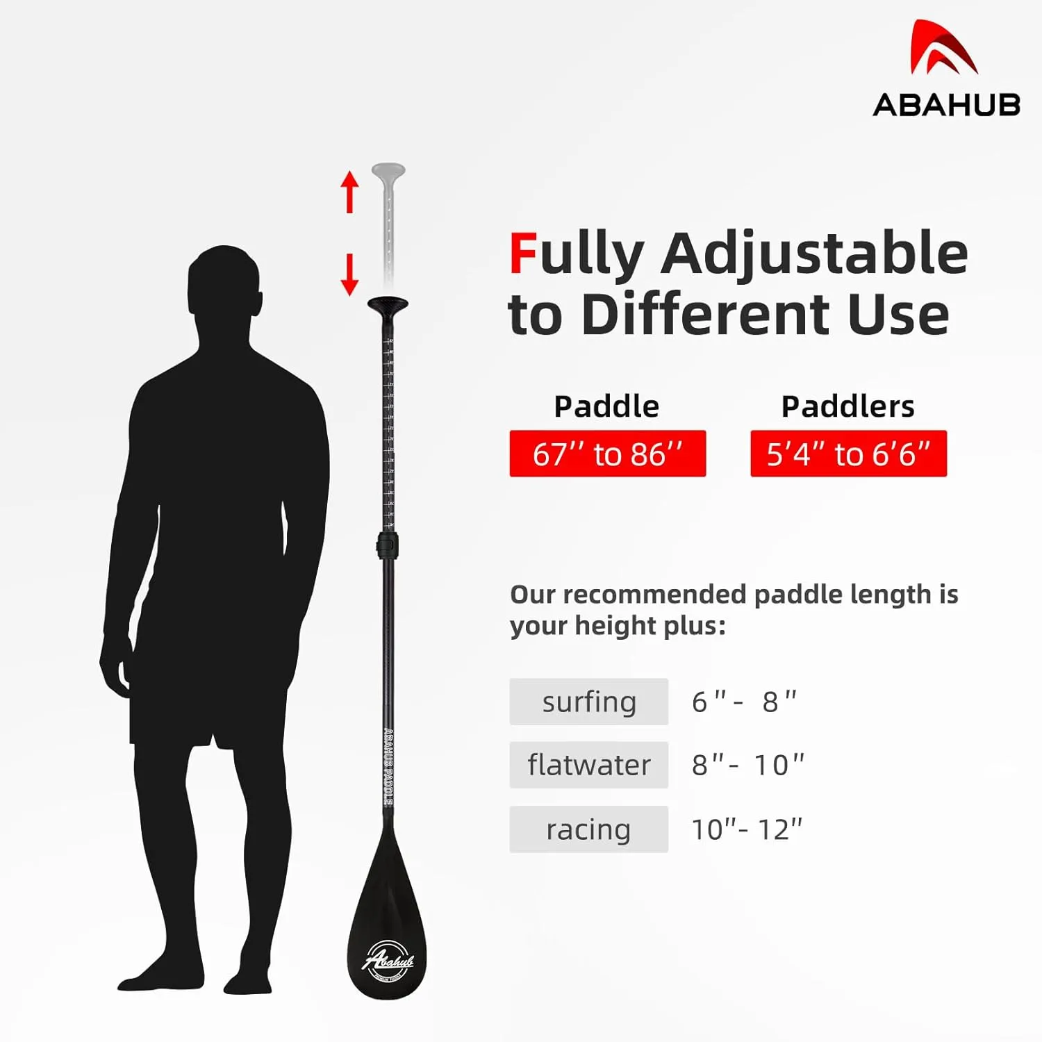 Abahub Carbon Fiber SUP Paddles, 1 x 3 Section Adjustable 67" - 86" Carbon Fiber Shaft, Lightweight Stand-up Paddle Oars for Paddleboards, with a Carrying Bag