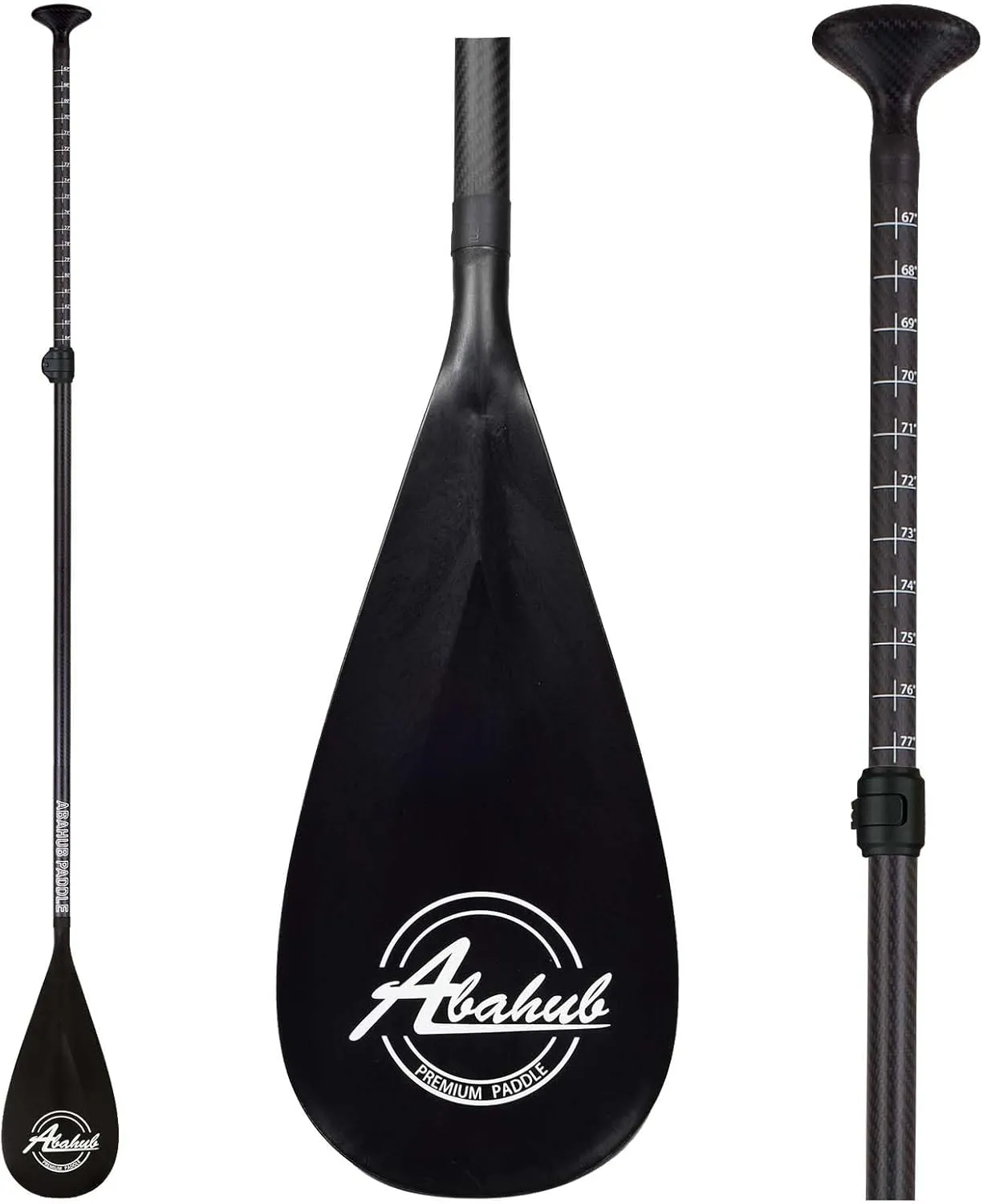 Abahub Carbon Fiber SUP Paddles, 1 x 3 Section Adjustable 67" - 86" Carbon Fiber Shaft, Lightweight Stand-up Paddle Oars for Paddleboards, with a Carrying Bag