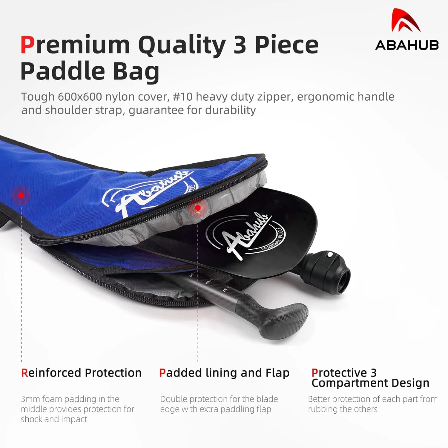 Abahub Carbon Fiber SUP Paddles, 1 x 3 Section Adjustable 67" - 86" Carbon Fiber Shaft, Lightweight Stand-up Paddle Oars for Paddleboards, with a Carrying Bag