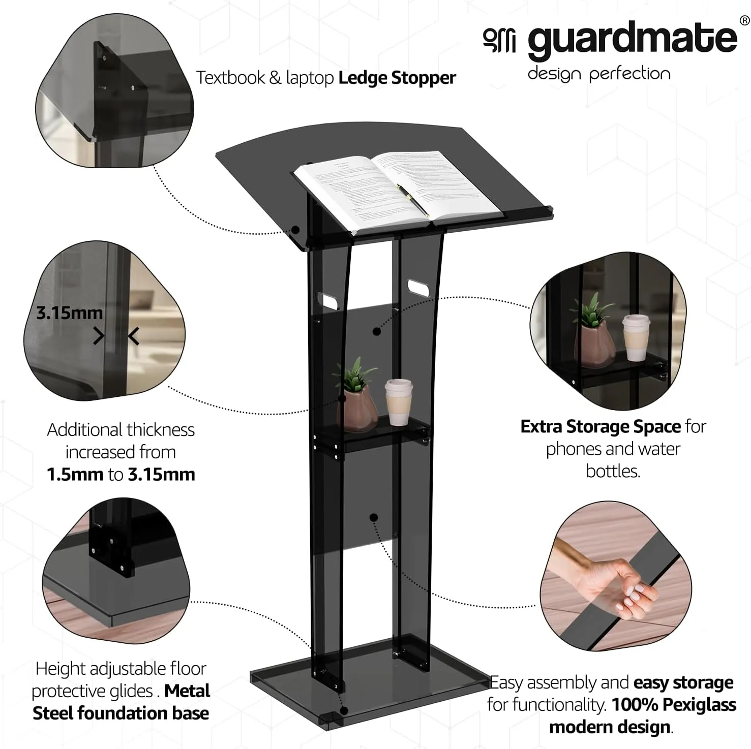 Acrylic Podium Pulpit Stand | Modern Deisgn Portable Classroom Lectuern | Professional Use | Conference Church Speeches Weddings Events Presentation (Space Black, 47' Tall)