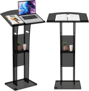 Acrylic Podium Pulpit Stand | Modern Deisgn Portable Classroom Lectuern | Professional Use | Conference Church Speeches Weddings Events Presentation (Space Black, 47' Tall)