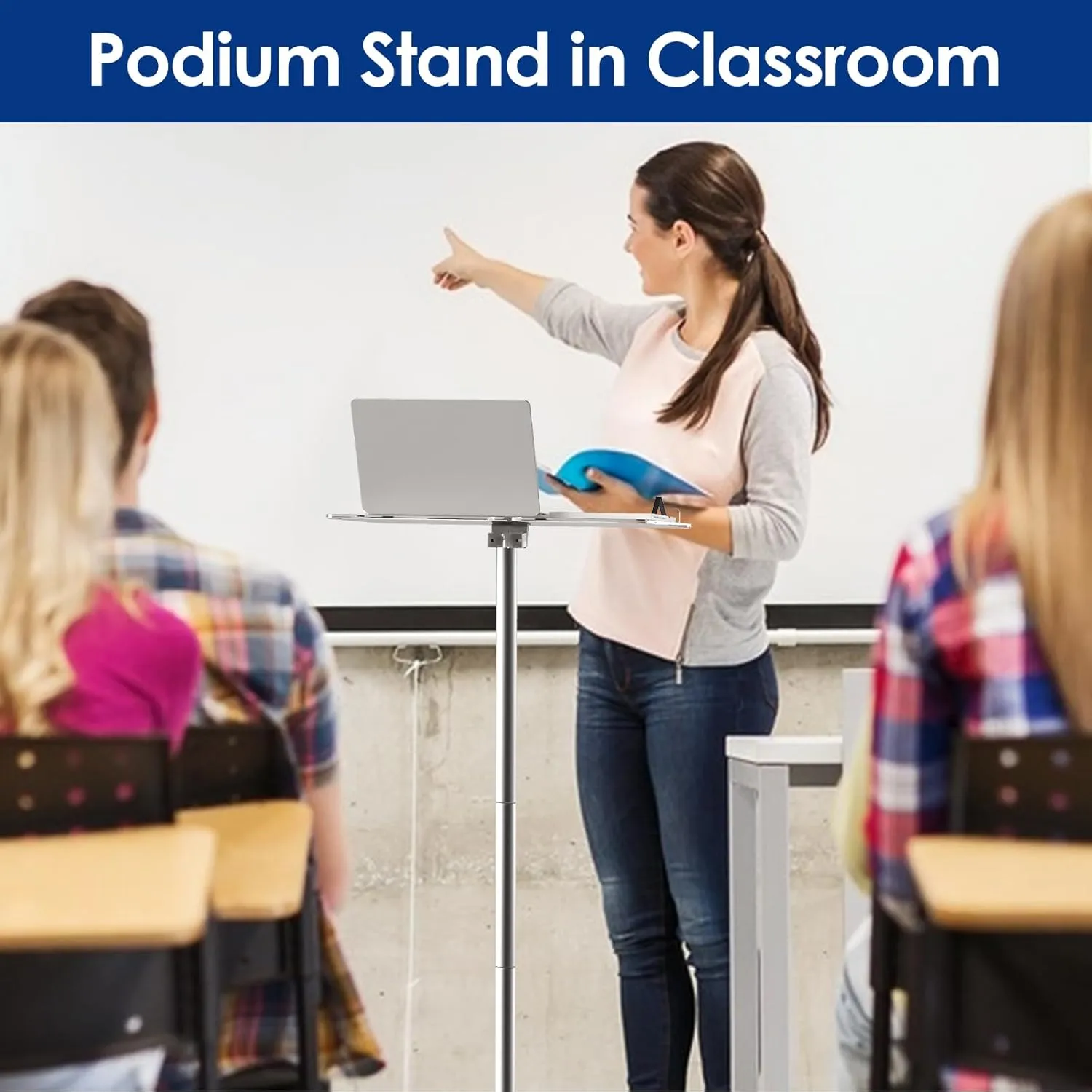 Acrylic Podium Stand,43"H Angle Adjustable Lecterns & Podiums,Portable Rolling Podium with Metal Base,Pulpits Podium for Churches,Classroom,Wedding