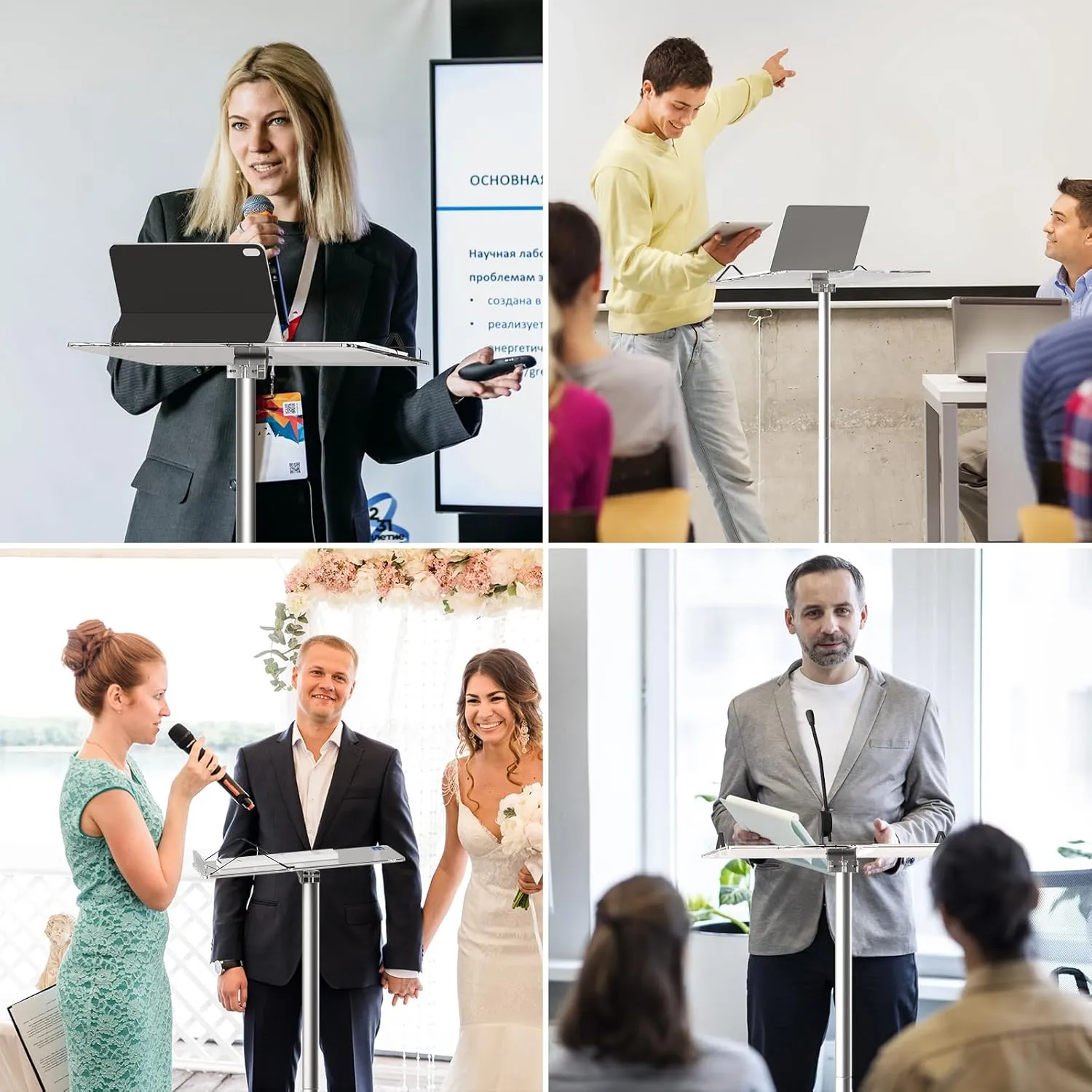 Acrylic Podium Stand,43"H Angle Adjustable Lecterns & Podiums,Portable Rolling Podium with Metal Base,Pulpits Podium for Churches,Classroom,Wedding