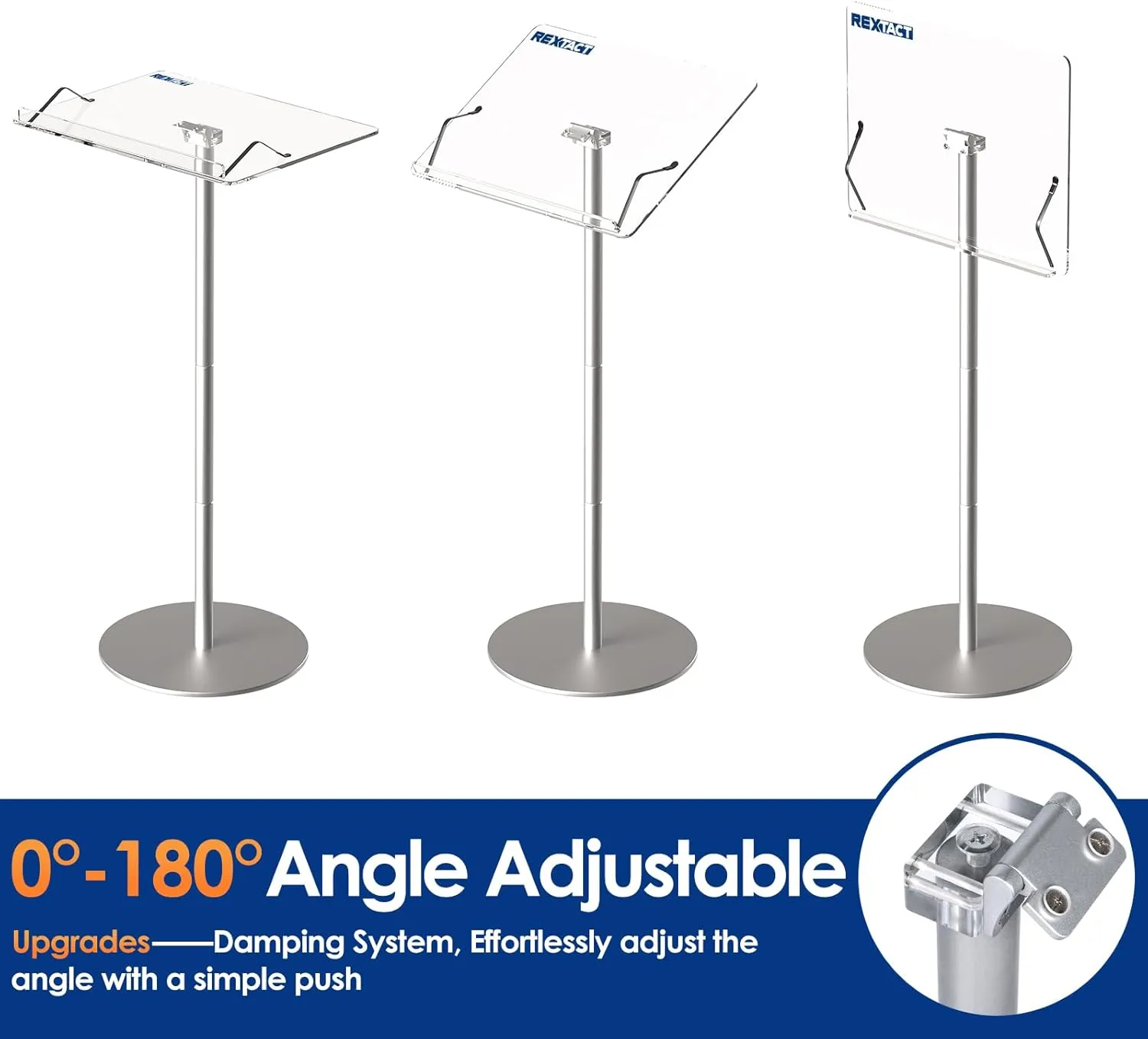 Acrylic Podium Stand,43"H Angle Adjustable Lecterns & Podiums,Portable Rolling Podium with Metal Base,Pulpits Podium for Churches,Classroom,Wedding
