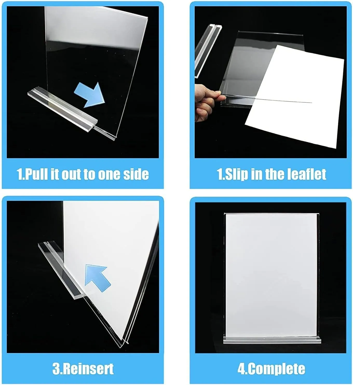Acrylic Sign Holder, A4 Clear Plastic Double Sided Picture Frames for Desk Display，Paper Desk Display Stand for Office Store Restaurant Exhibition Trade MuseumsT Shape Double-Sided AD Frame (1-Piece)