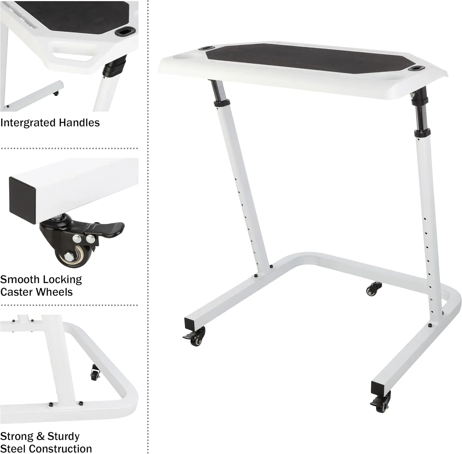 Adjustable Bike Desk - Rolling Laptop Cart for Stationary Bike or Trainer - Exercise While Working or Watching TV - Standing Desk