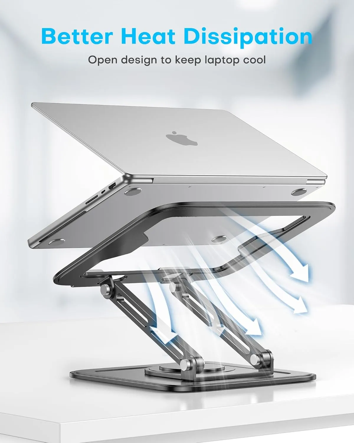 Adjustable Laptop Stand, Computer Stand with 360 Rotating Base, Ergonomic Laptop Riser Mount for Desk Foldable Protable Computer Desk Fits with MacBook Pro Air (10-16") - Black