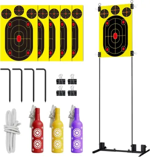 Adjustable Shooting Target Stand Kit, with 3 Bottle & 5 Paper Targets, Metal Portable Target Stands for Shooting Range, Outdoor, Indoor Shooting Practice, Free Standing Target Holder, 71''*32''