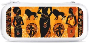 African Traditional Women and Animals Hard Shell Travel Case with Rope 15 Game Card Pockets Compatible with Switch Protective