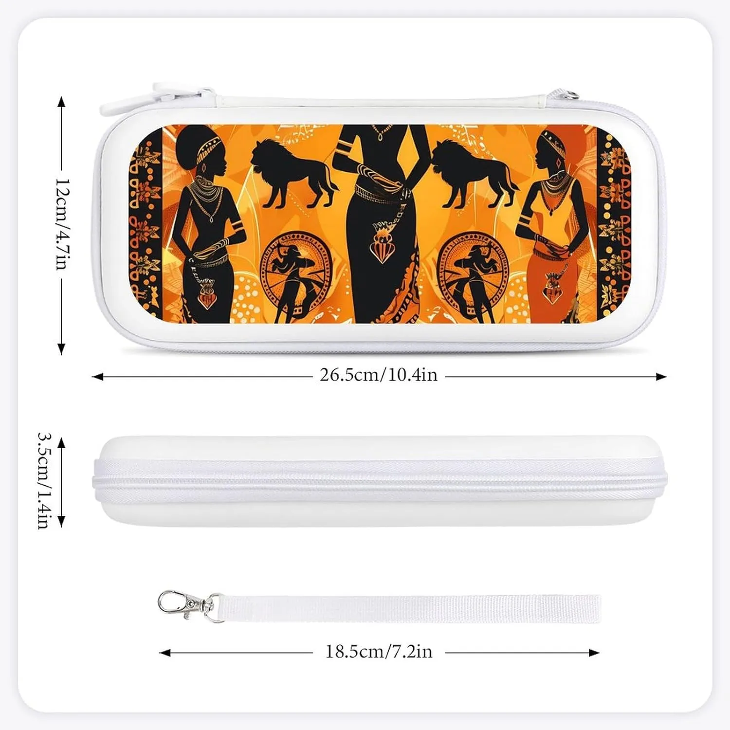 African Traditional Women and Animals Hard Shell Travel Case with Rope 15 Game Card Pockets Compatible with Switch Protective