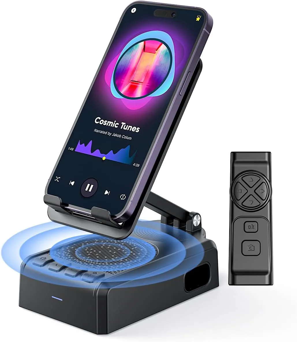 AIKELA Bluetooth Speaker with Video Scrolling Remote and Phone Stand, Phone Speaker Amplifier, Stereo Sound, Adjustable Holder, Gifts for Men Women Teens