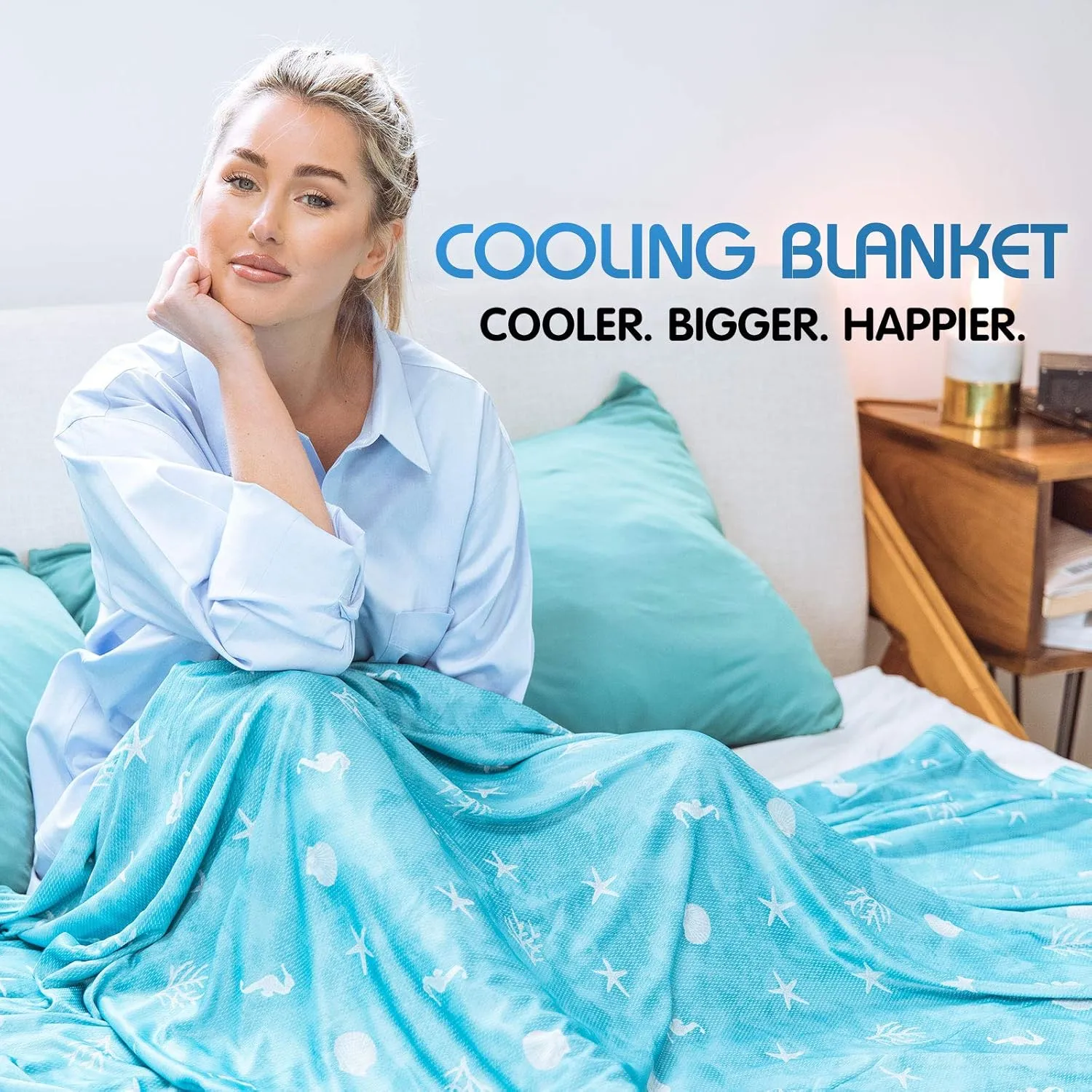 Ailemei Direct Cooling Blanket with Double Sided Cold Effect, Lightweight Breathable Summer Oversize Coastal Theme Bed Blankets, Transfer Heat to Keep Body Cool for Hot Sleepers Night Sweats, 90“x90”