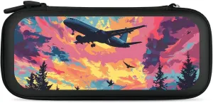 Airplane Sunset Hard Shell Travel Case with Rope 15 Game Card Pockets Compatible with Switch Protective