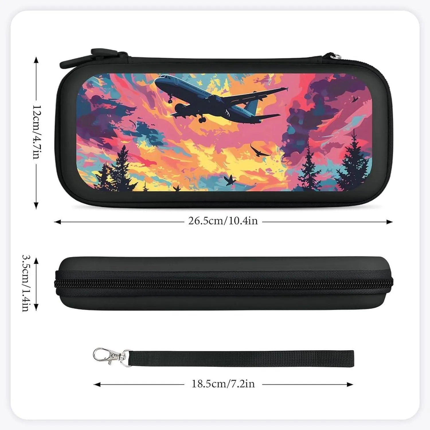Airplane Sunset Hard Shell Travel Case with Rope 15 Game Card Pockets Compatible with Switch Protective