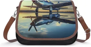 Airplane Vintage Aviation Fighter Crossbody Bags PU Leather Purses Shoulder Handbag with Adjustable Shoulder Strap