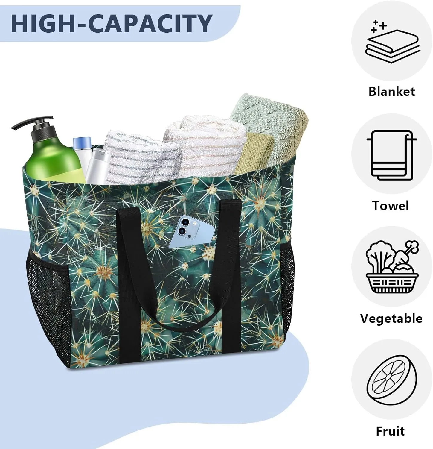 ALAZA Cacti Succulents Floral Tropical Waterproof Beach Tote Bags