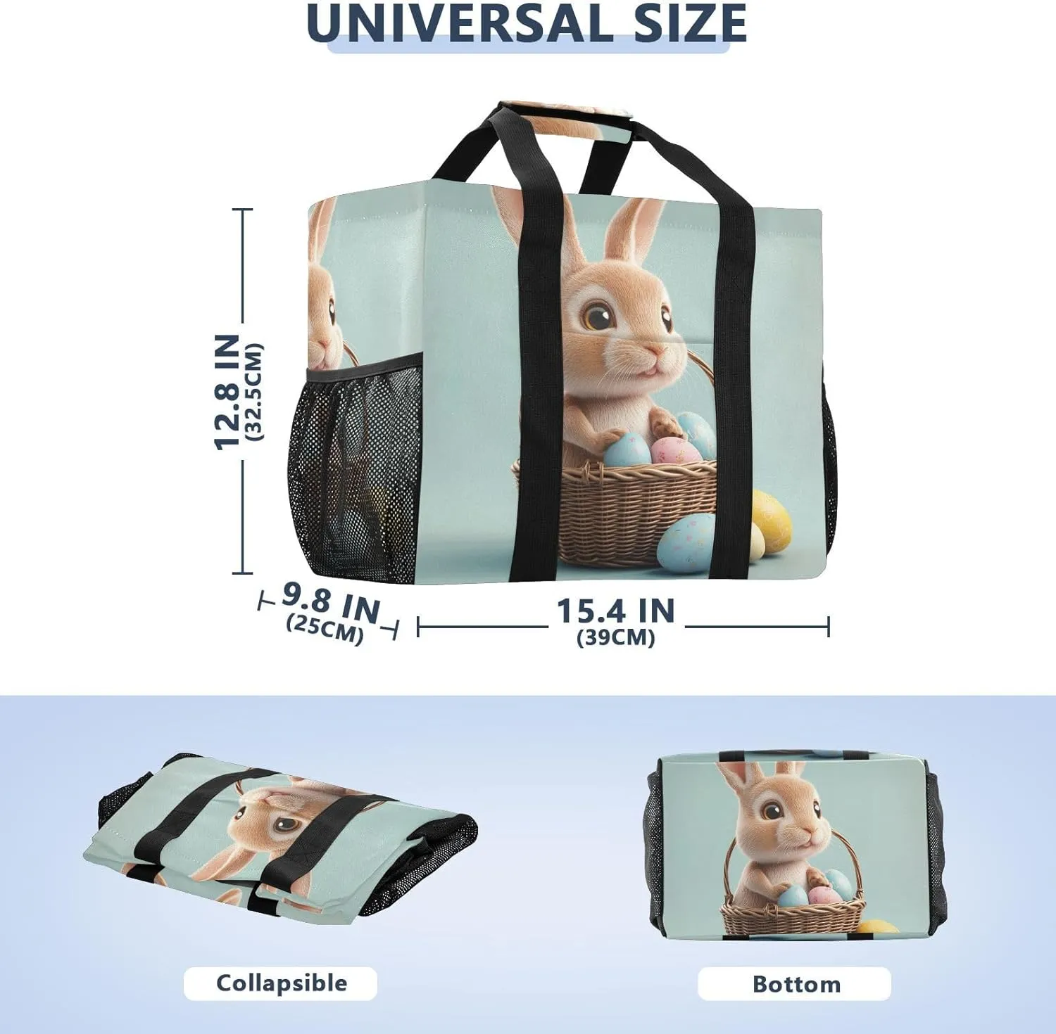 ALAZA Cute Bunnies Flying Baskets Hot Air Balloons Easter Eggs Waterproof Beach Tote Bags