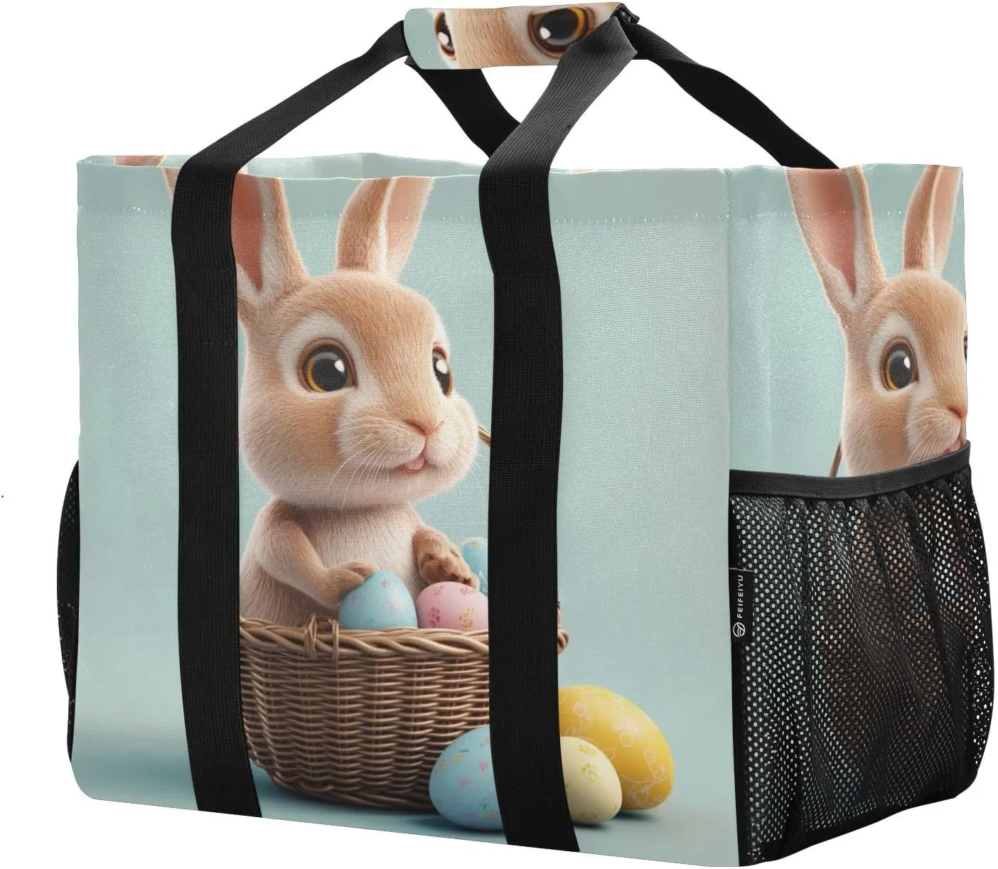 ALAZA Cute Bunnies Flying Baskets Hot Air Balloons Easter Eggs Waterproof Beach Tote Bags
