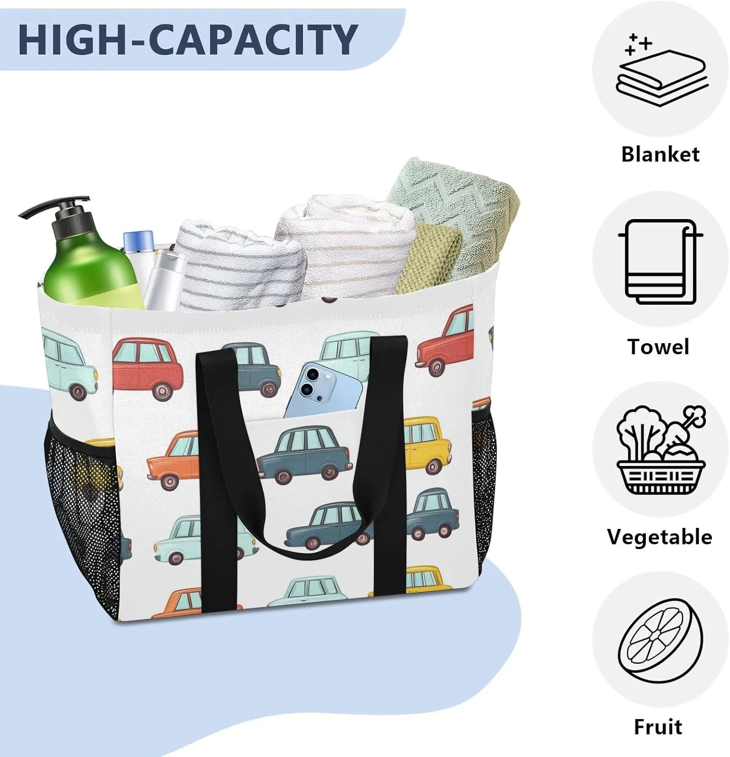 ALAZA Cute Tractor Vehicle Waterproof Beach Tote Bags