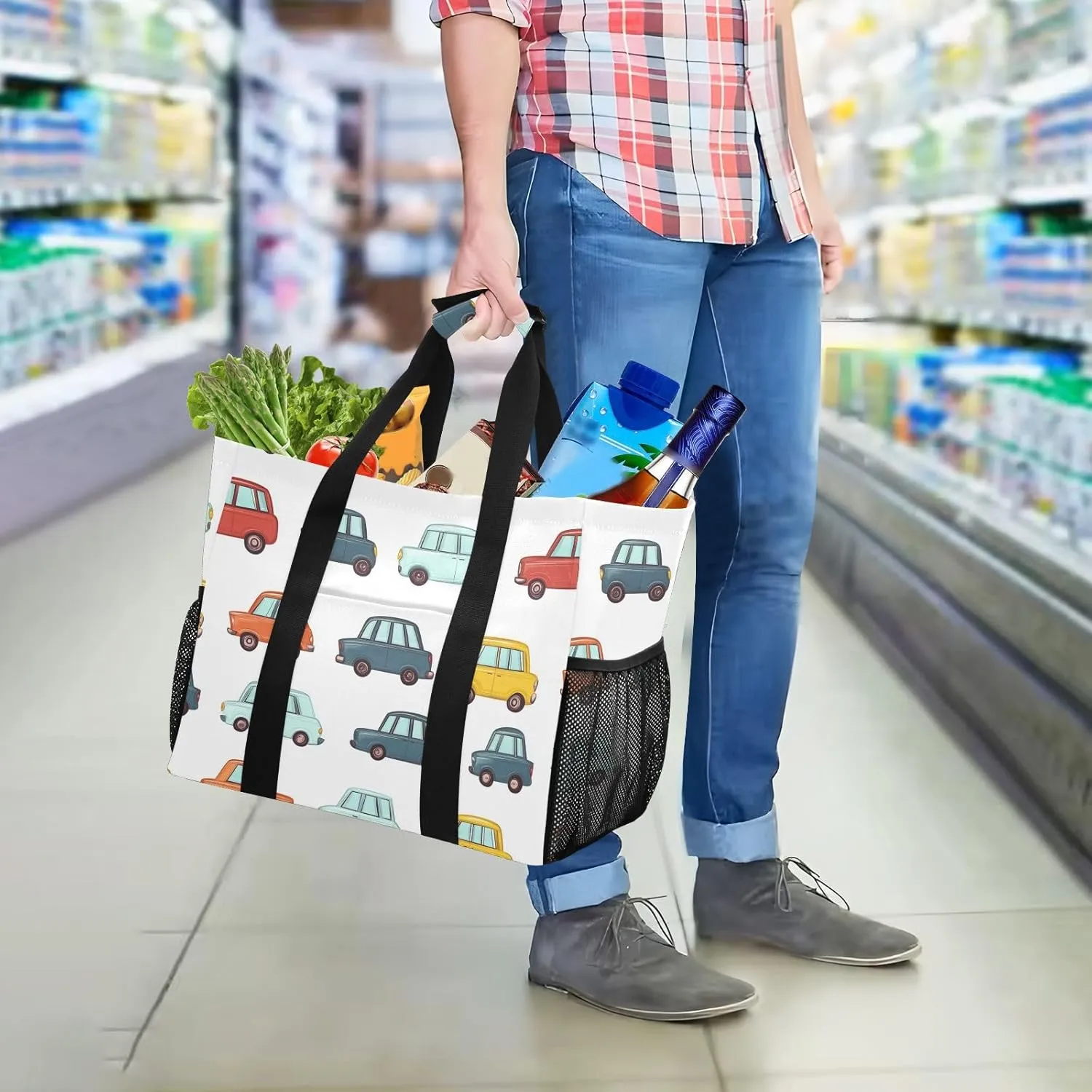 ALAZA Cute Tractor Vehicle Waterproof Beach Tote Bags