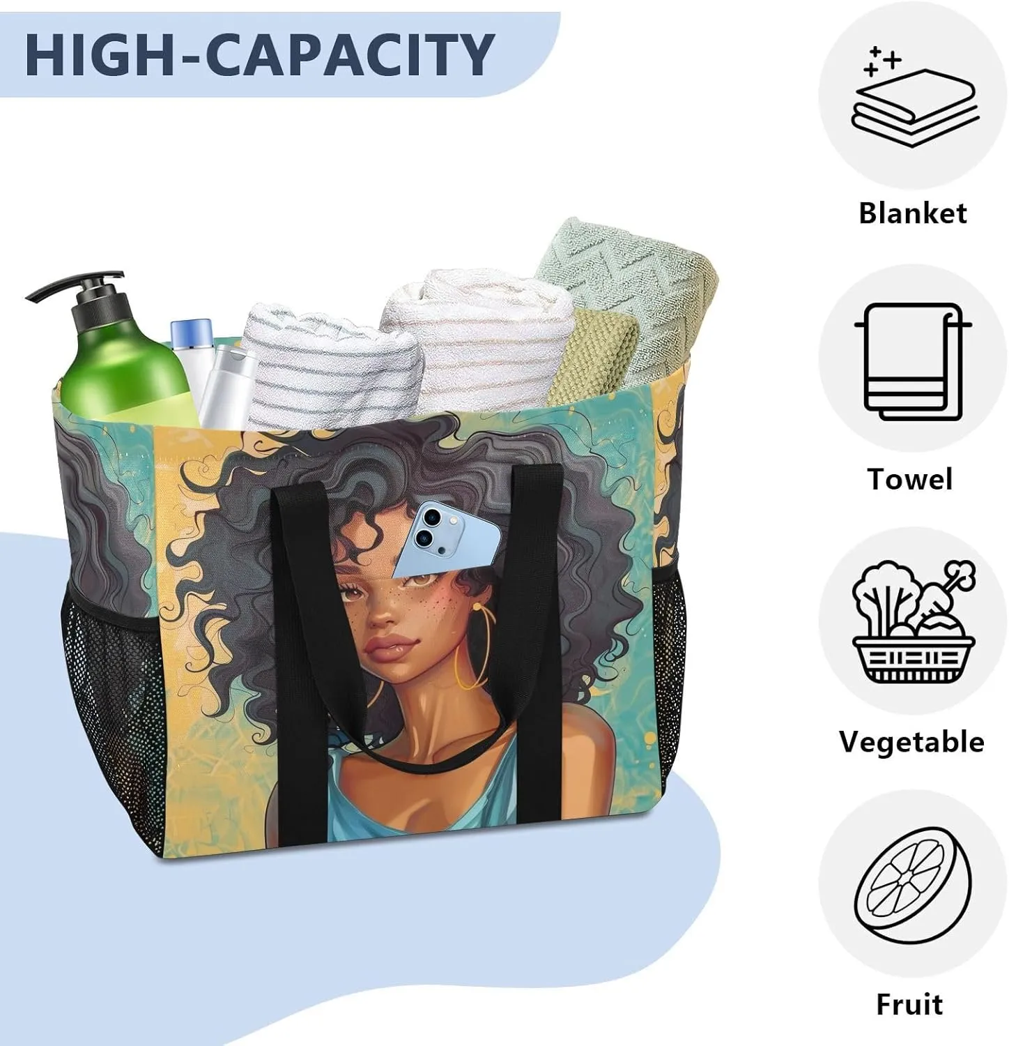 ALAZA Ethnic African Woman Waterproof Beach Tote Bags
