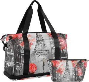 ALAZA France Paris Eiffel Tower Travel Duffel Bag for Women Men Sports Gym Bag with Shoe Compartment Tote Weekender Overnight Bag with Wet Pocket for Travel,Gym,Yoga,Swimming