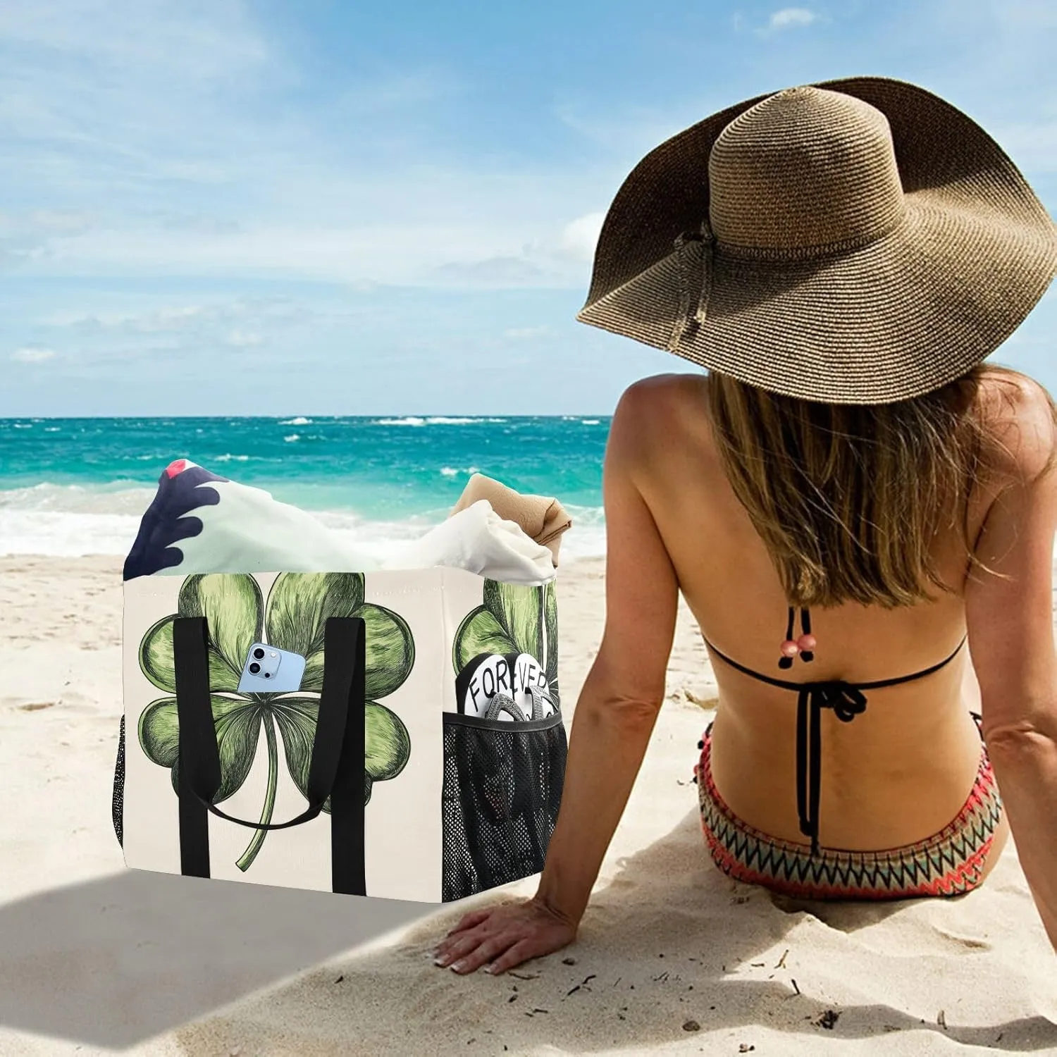ALAZA Rabbit Easter Egg Chick Flower Leaf Branch Waterproof Beach Tote Bags
