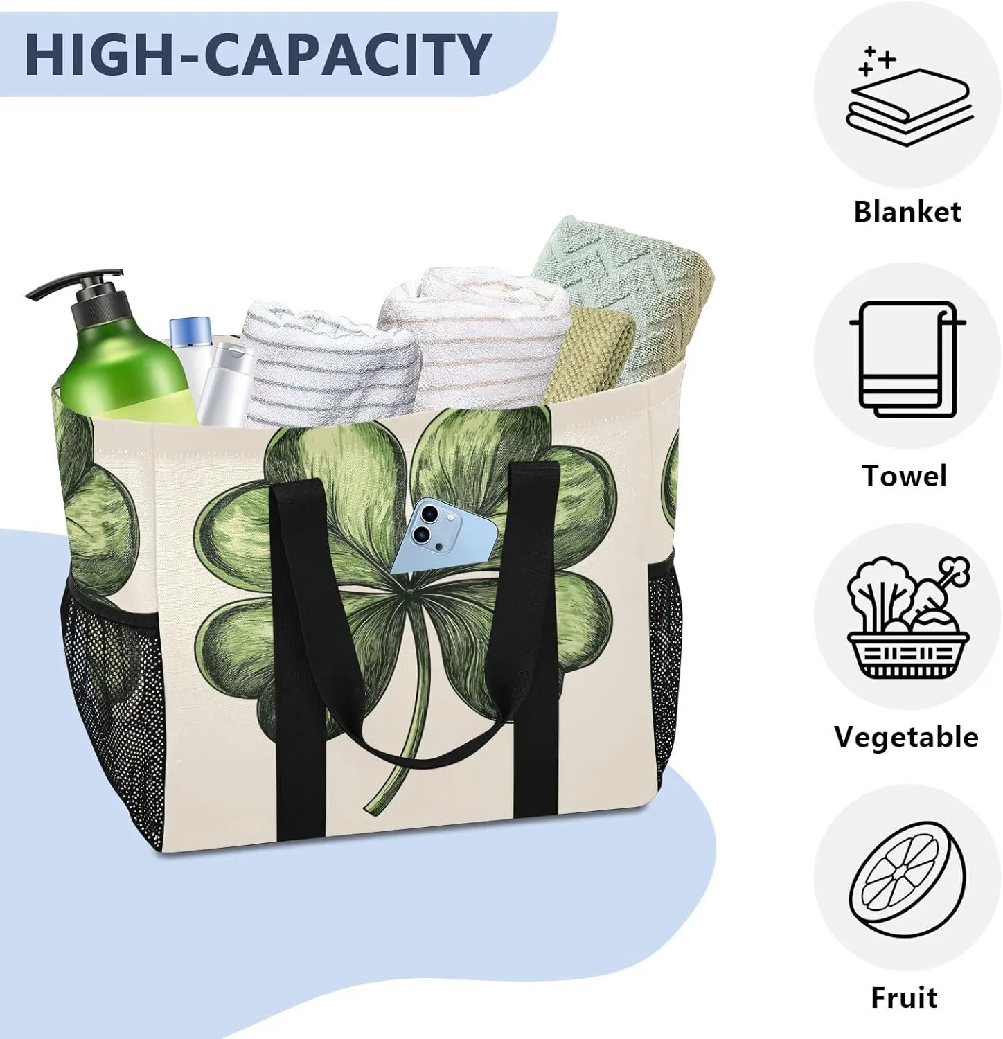ALAZA Rabbit Easter Egg Chick Flower Leaf Branch Waterproof Beach Tote Bags