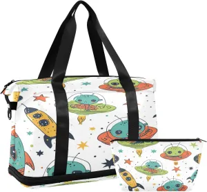 Alien Rocket Travel Duffel Bag Waterproof Gym Sport Tote Bag Carry On Weekender Bag with Compartment