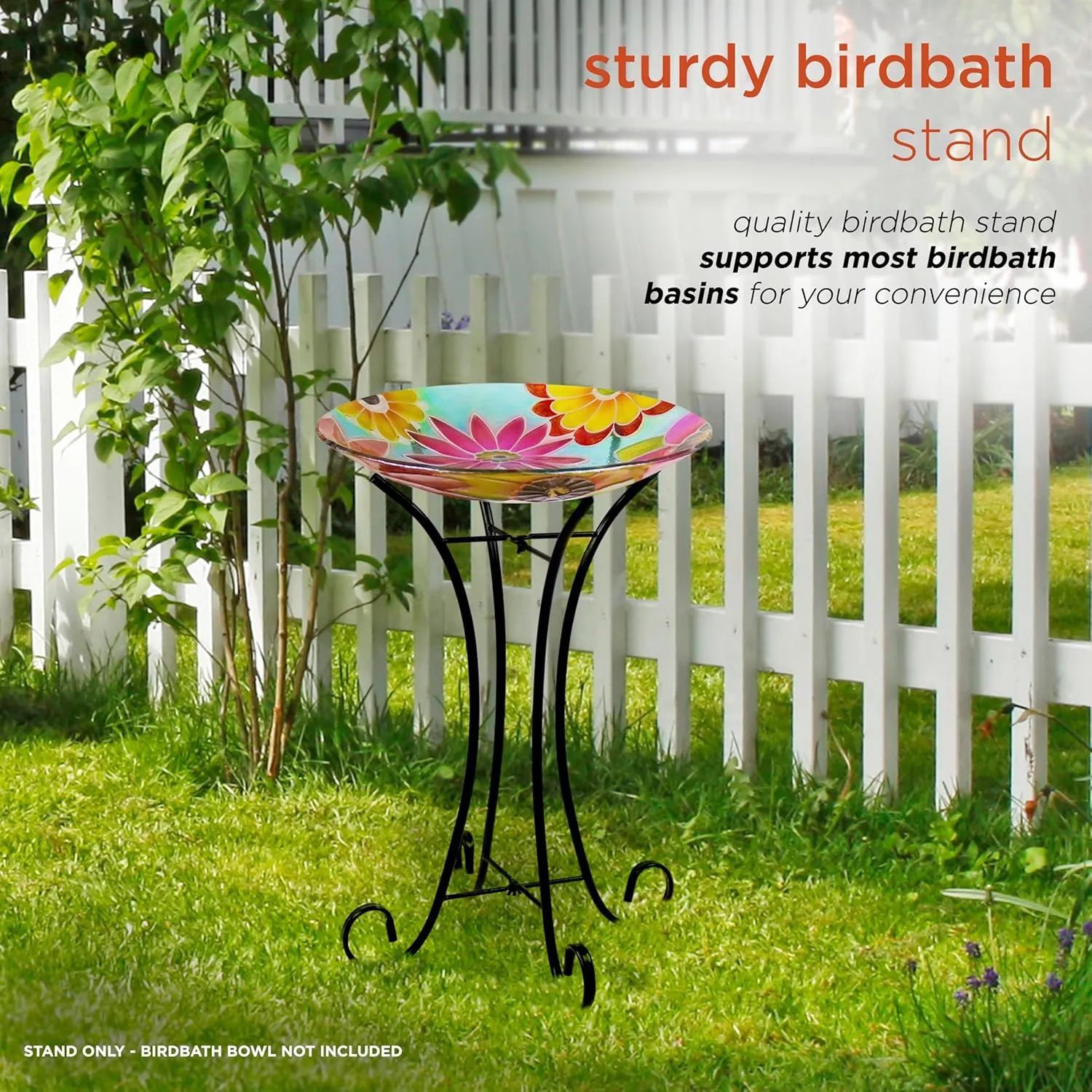 Alpine Corporation 23" Tall Outdoor Metal Bird Bath Stand Décor Accessory, Black