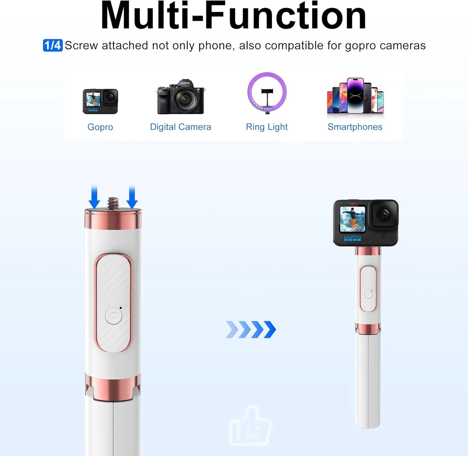 Aluminum Alloy Selfie Stick Tripod with Remote, Foldable Travel Tripod Stand 270 Rotation Compatible with iPhone/Android/Go Pro Camera