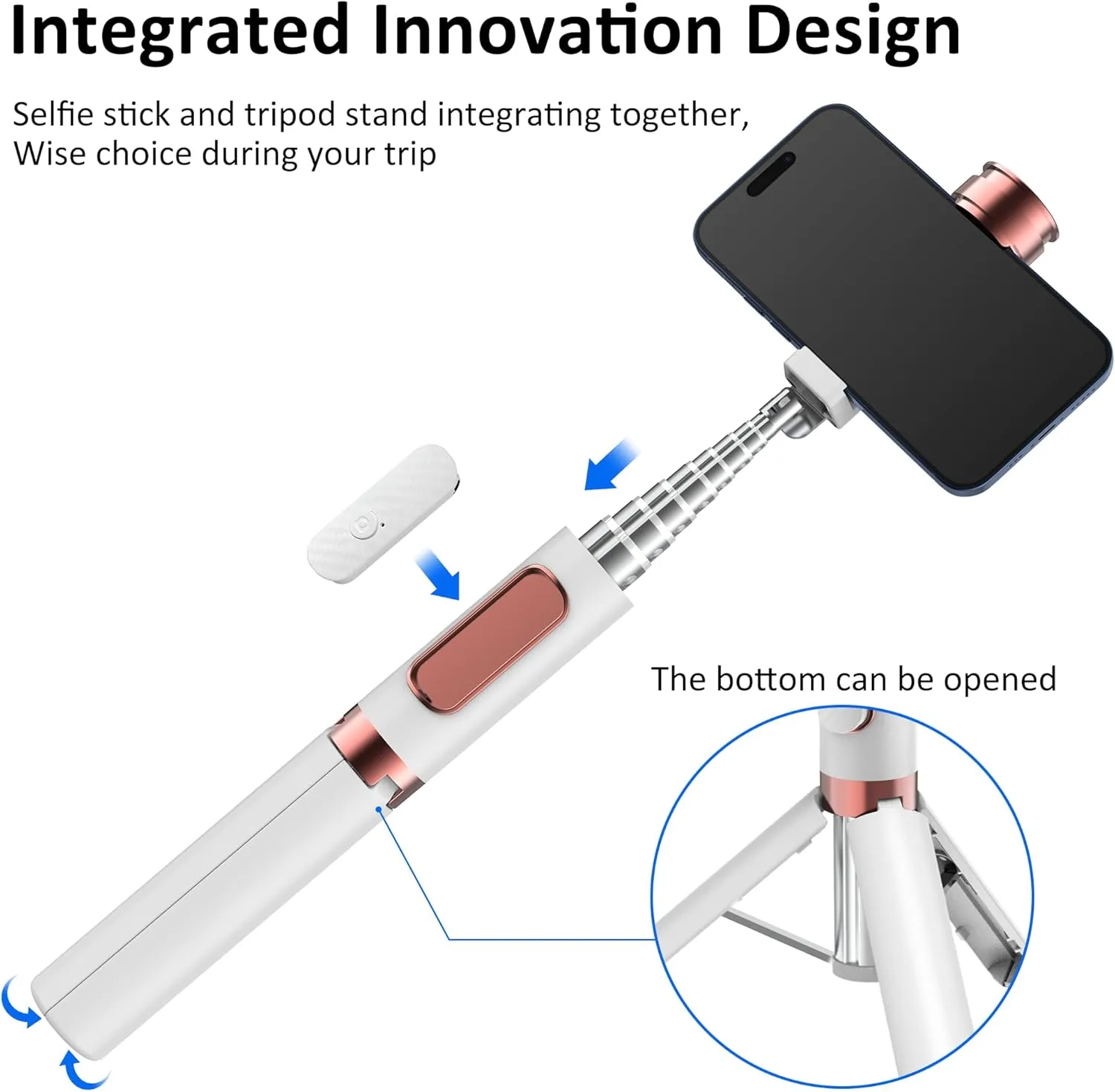 Aluminum Alloy Selfie Stick Tripod with Remote, Foldable Travel Tripod Stand 270 Rotation Compatible with iPhone/Android/Go Pro Camera